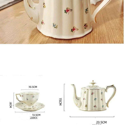 Opulent Gold Floral Bone China Tea and Coffee Set - Teapot with Cups - Très Elite