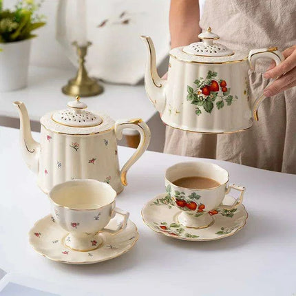 Opulent Gold Floral Bone China Tea and Coffee Set - Teapot with Cups - Très Elite