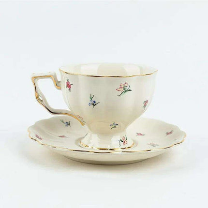 Opulent Gold Floral Bone China Tea and Coffee Set - Teapot with Cups - Très Elite