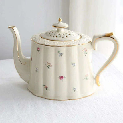 Opulent Gold Floral Bone China Tea and Coffee Set - Teapot with Cups - Très Elite