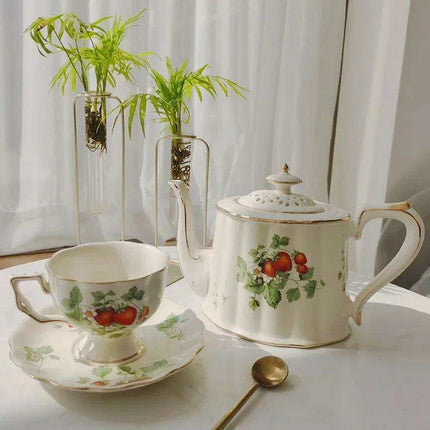 Opulent Gold Floral Bone China Tea and Coffee Set - Teapot with Cups - Très Elite