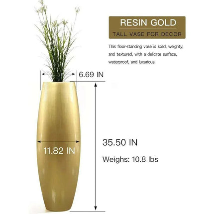 Opulent Gold Resin Tall Vase for Stylish Home and Garden Decor..