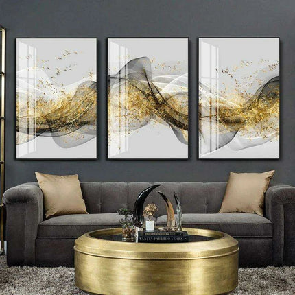 Opulent Golden Ribbon Landscape Canvas Art - Sophisticated Home Elegance - Très Elite