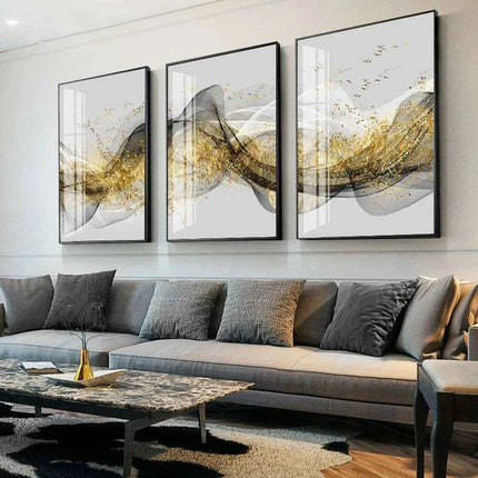 Opulent Golden Ribbon Landscape Canvas Art - Sophisticated Home Elegance - Très Elite