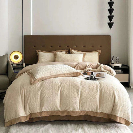 Opulent Grey Velvet Fleece Bedding Set with Luxurious 3D Embossed Duvet Cover and Pillowcases - Très Elite