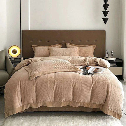 Opulent Grey Velvet Fleece Bedding Set with Luxurious 3D Embossed Duvet Cover and Pillowcases - Très Elite