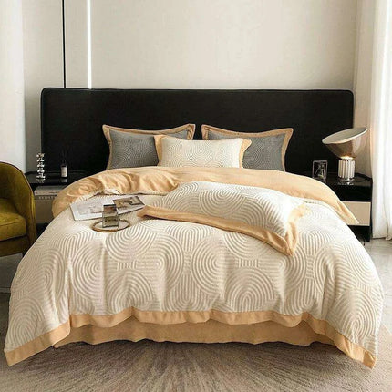 Opulent Grey Velvet Fleece Bedding Set with Luxurious 3D Embossed Duvet Cover and Pillowcases - Très Elite