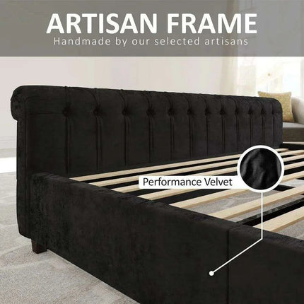 Opulent Handcrafted Velvet King Sleigh Bed - Sophisticated Style & Exceptional Comfort - Très Elite