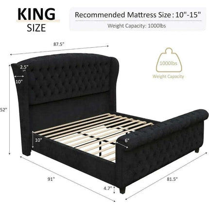 Opulent Handcrafted Velvet King Sleigh Bed - Sophisticated Style & Exceptional Comfort - Très Elite