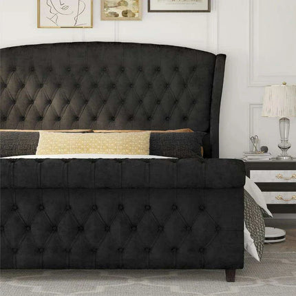 Opulent Handcrafted Velvet King Sleigh Bed - Sophisticated Style & Exceptional Comfort - Très Elite