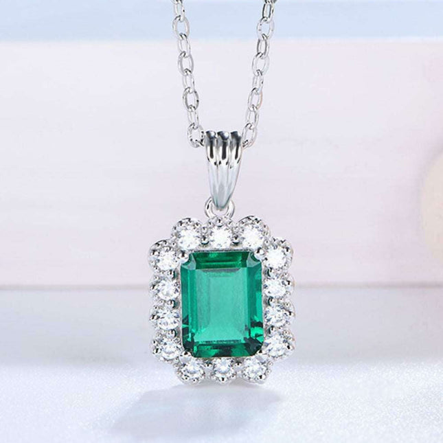 Opulent Lab-Created Emerald Necklace Ensemble with Sterling Silver Box