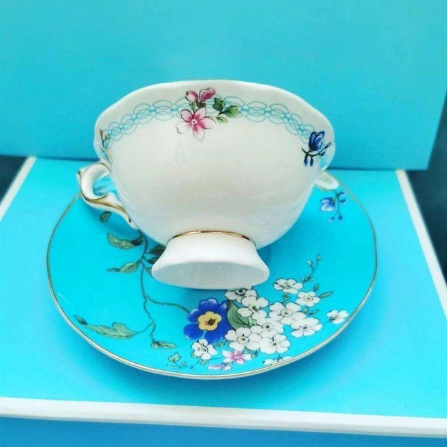 Opulent Midnight Blossom Crane Bone China Tea Set with Gold Accents
