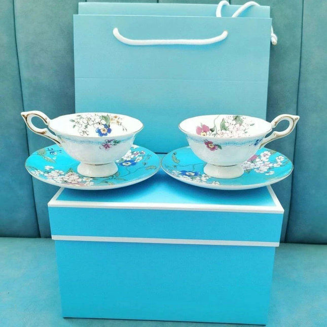 Opulent Midnight Blossom Crane Bone China Tea Set with Gold Accents