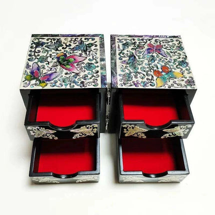 Opulent Mother of Pearl Jewelry Organizer with Butterfly and Peony Design - 4 Spacious Drawers - Très Elite