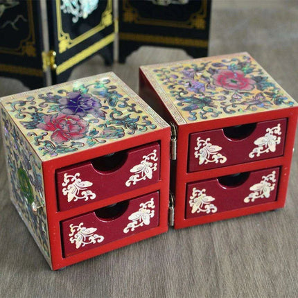 Opulent Mother of Pearl Jewelry Organizer with Butterfly and Peony Design - 4 Spacious Drawers - Très Elite
