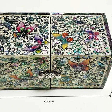 Opulent Mother of Pearl Jewelry Organizer with Butterfly and Peony Design - 4 Spacious Drawers- Très Elite- Très Elite