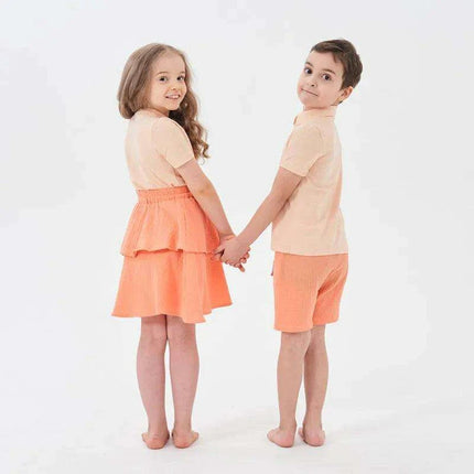 Orange Muslin Collection: Kids’ Stylish Spring/Summer Matching Outfit Set - Très Elite