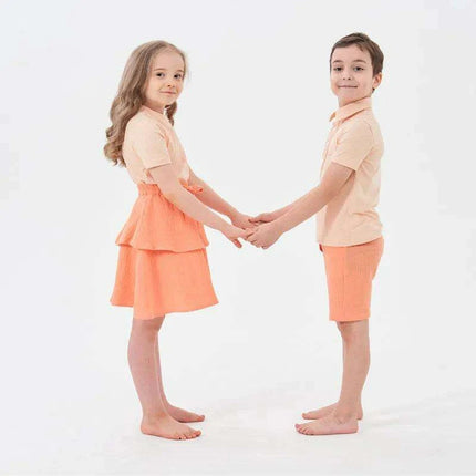 Orange Muslin Collection: Kids’ Stylish Spring/Summer Matching Outfit Set - Très Elite