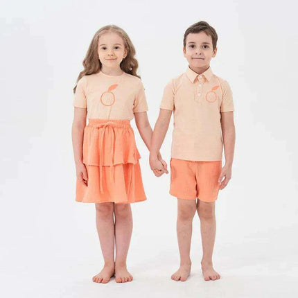 Orange Muslin Collection: Kids’ Stylish Spring/Summer Matching Outfit Set - Très Elite