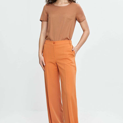 Orange Wide Leg Trousers For Women With Creased Front - Très Elite