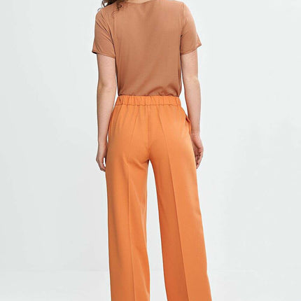 Orange Wide Leg Trousers For Women With Creased Front - Très Elite