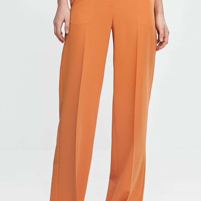 Orange Wide Leg Trousers For Women With Creased Front
