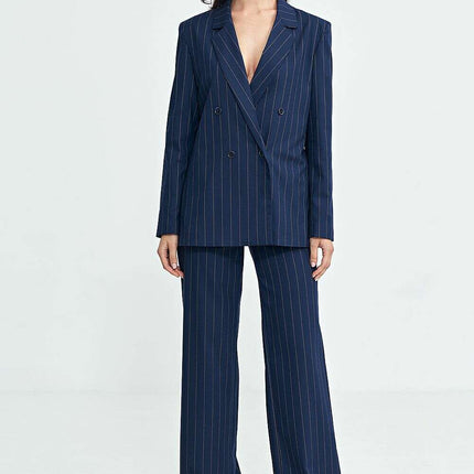 Oversized Grey Blazer With Subtle Tennis Stripes And Lapels - Très Elite