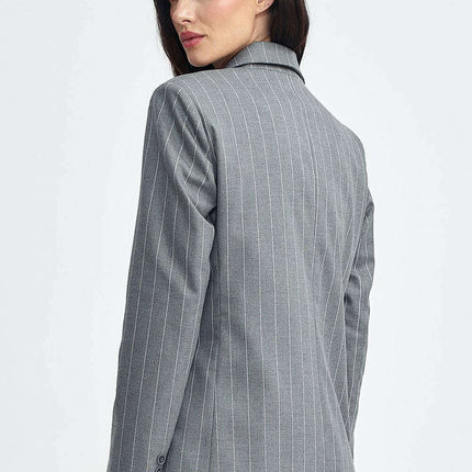 Oversized Grey Blazer With Subtle Tennis Stripes And Lapels - Très Elite