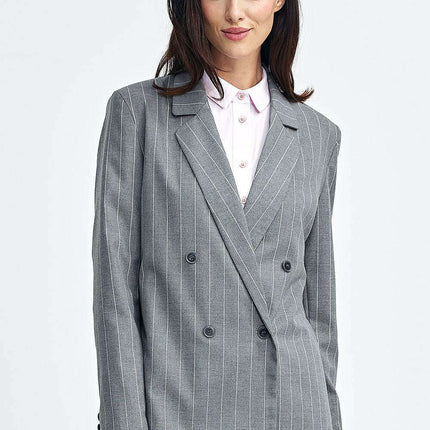 Oversized Grey Blazer With Subtle Tennis Stripes And Lapels - Très Elite