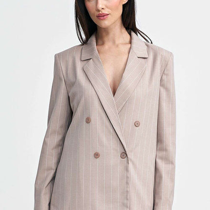 Oversized Grey Blazer With Subtle Tennis Stripes And Lapels