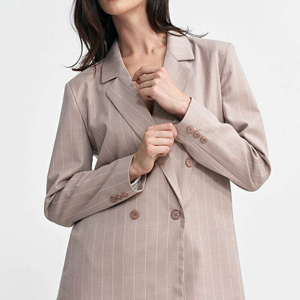 Oversized Grey Blazer With Subtle Tennis Stripes And Lapels - Très Elite