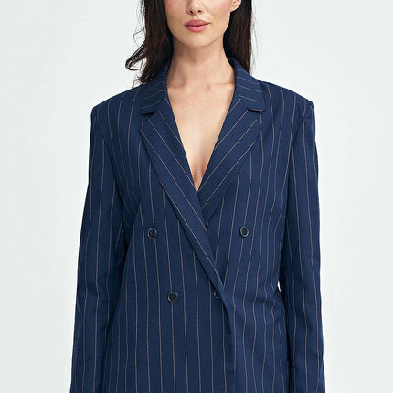 Oversized Grey Blazer With Subtle Tennis Stripes And Lapels