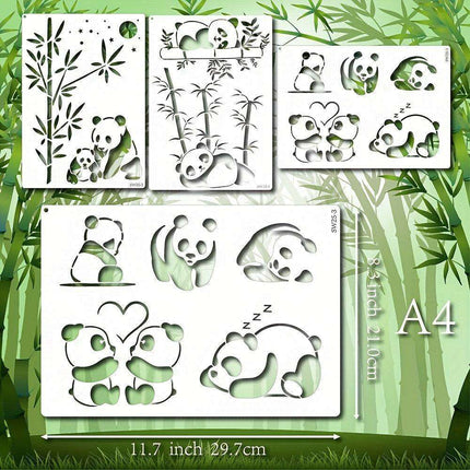 Panda Paradise Stencil Trio - A4 Templates for Creative Painting, Woodburning, and DIY Crafts with Bamboo Accents - Très Elite