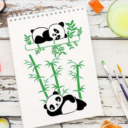 Panda Paradise Stencil Trio - A4 Templates for Creative Painting, Woodburning, and DIY Crafts with Bamboo Accents - Très Elite