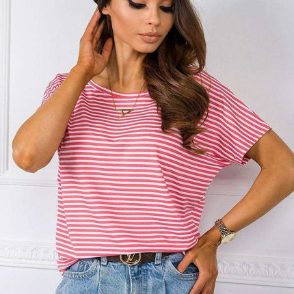 Parisian Elegance Striped Short Sleeve Tee For Women