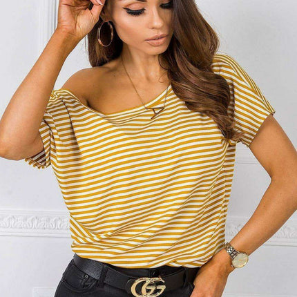 Parisian Elegance Striped Short Sleeve Tee For Women