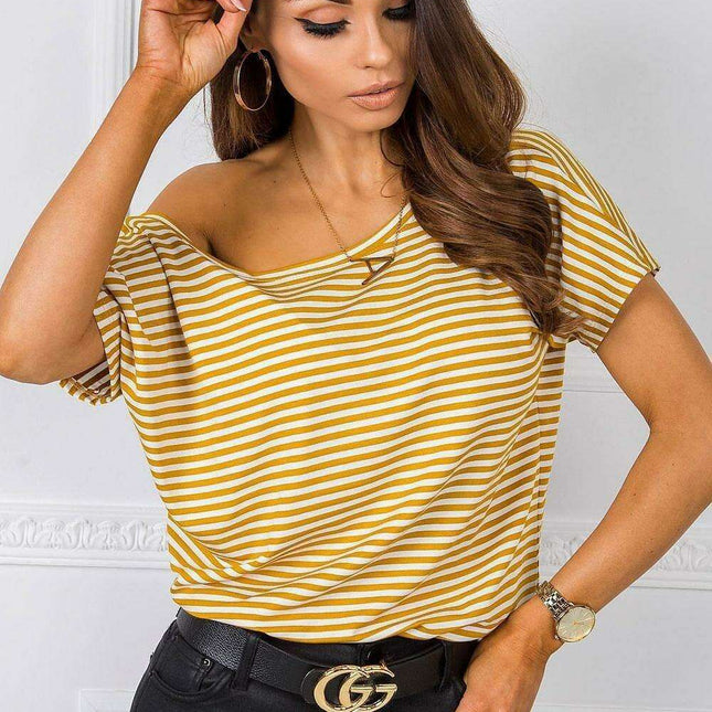 Parisian Elegance Striped Short Sleeve Tee For Women