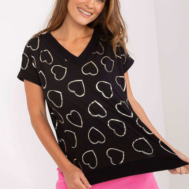 Parisian Glitter Heart Blouse Elegant European Design