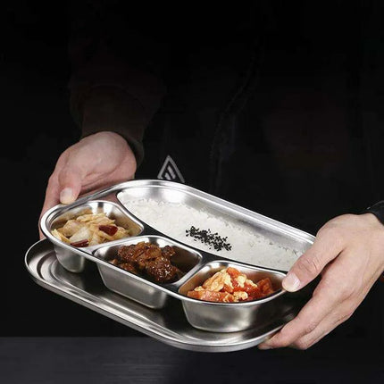 Partitioned Stainless Steel Lunch Plate Set - Elevate Your Dining Experience - Très Elite