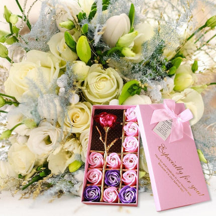 Passionate Love Soap Rose Luxury Gift Set - Opulent Wedding and Special Occasion Present with Elegant Gold Leaf Detail - Très Elite