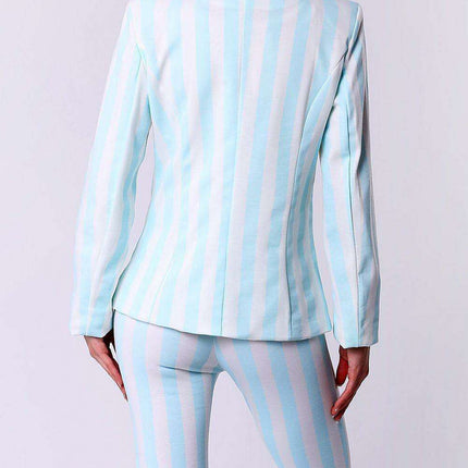 Pastel Striped Eco Leather Pocket Jacket - Effortless Feminine Style - Très Elite