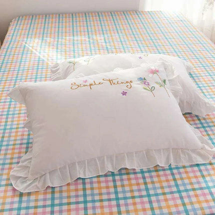 Embroidered Floral Cotton Bedding Set with Ruffled Details