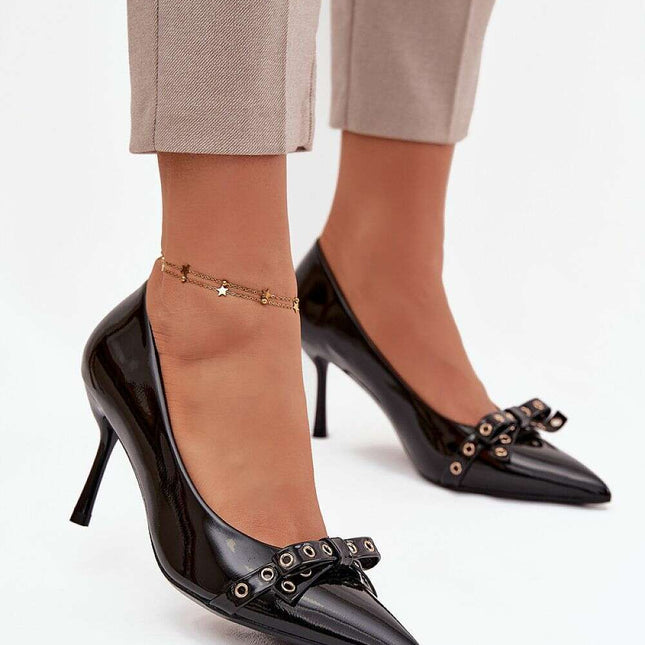 Patent Eco Leather Pointed Toe High Heels with Bow – 8cm Elegant Lift - Très Elite