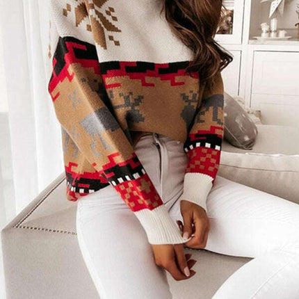 Patterned Graphic Knit Long Sleeve Sweater - Très Elite
