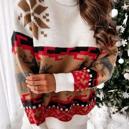 Patterned Graphic Knit Long Sleeve Sweater