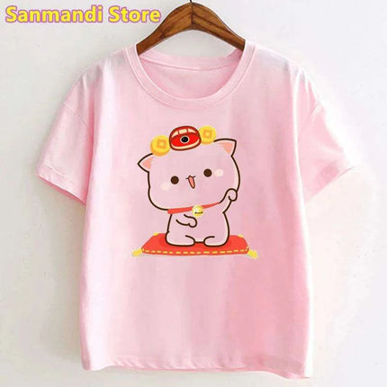 Peach & Goma Mochi Cat with Giraffe Print Kids Tee - Cute Harajuku Style Shirt for Boys & Girls - Très Elite