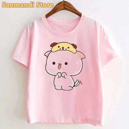 Peach & Goma Mochi Cat with Giraffe Print Kids Tee - Cute Harajuku Style Shirt for Boys & Girls - Très Elite