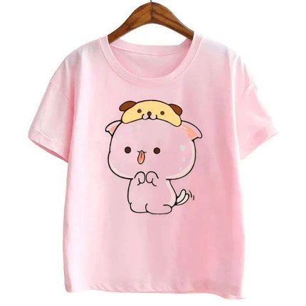 Peach & Goma Mochi Cat with Giraffe Print Kids Tee - Cute Harajuku Style Shirt for Boys & Girls - Très Elite