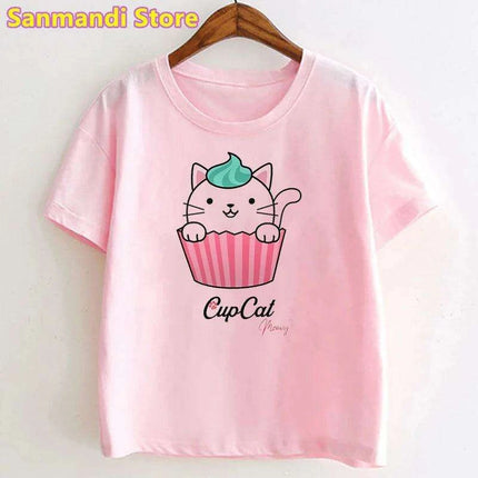 Peach & Goma Mochi Cat with Giraffe Print Kids Tee - Cute Harajuku Style Shirt for Boys & Girls - Très Elite