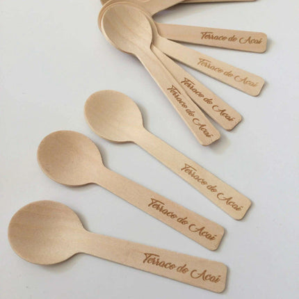 Personalized Eco-Friendly Birch Wood Mini Spoons - Set of 100 for Events - Très Elite